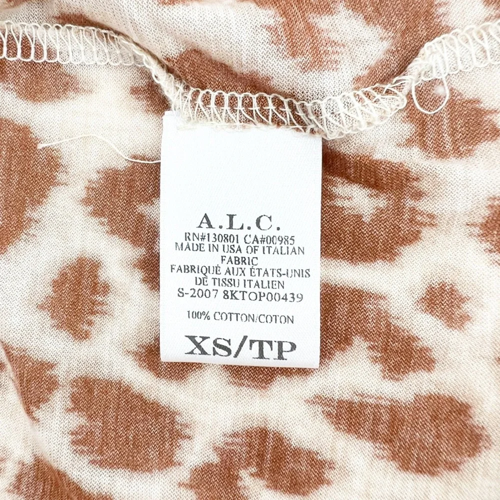 A.L.C. Leopard Print Cotton T-Shirt Brown Tan Animal Print Crew Neck XS Made USA